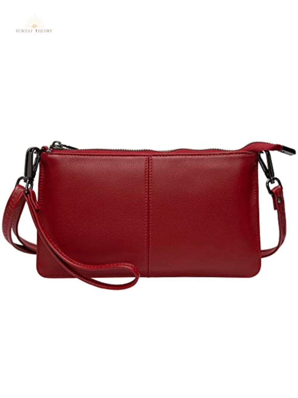 Genuine Leather Wristlet Clutch Crossbody Wallet 6 Card Slots